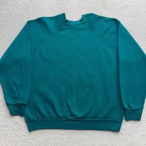 Tultex Vintage 90s Blank Teal Green Raglan Crewneck Sweatshirt Mens L Made USA